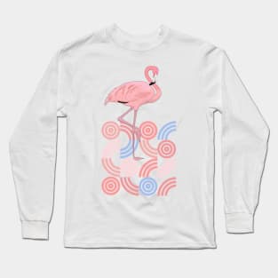 Retro Shapes Midcentury Modern Style Flamingo Long Sleeve T-Shirt